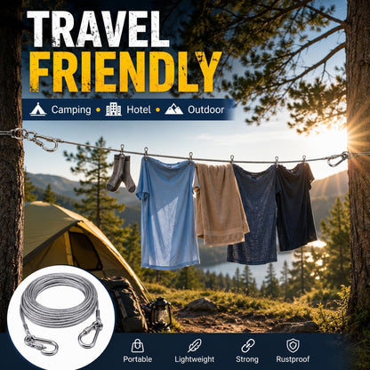 Heavy Duty Portable Clothesline – Rustproof Steel Wire Drying Rope (Pack of 2)
