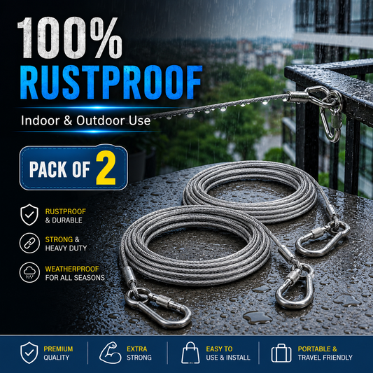 Heavy Duty Portable Clothesline – Rustproof Steel Wire Drying Rope (Pack of 2)